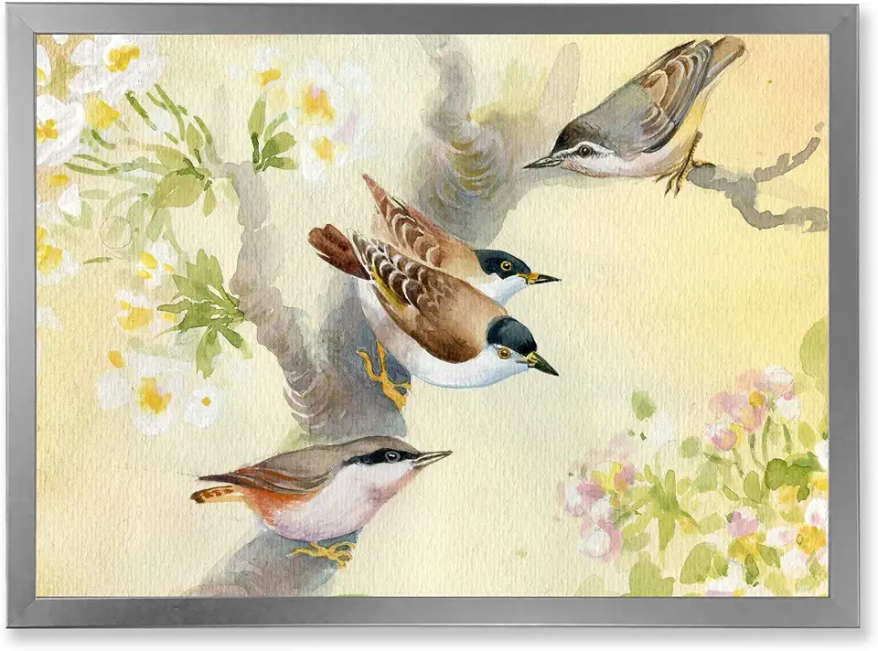 Birds On A Blossoming Apple Tree Traditional Framed Wall Art