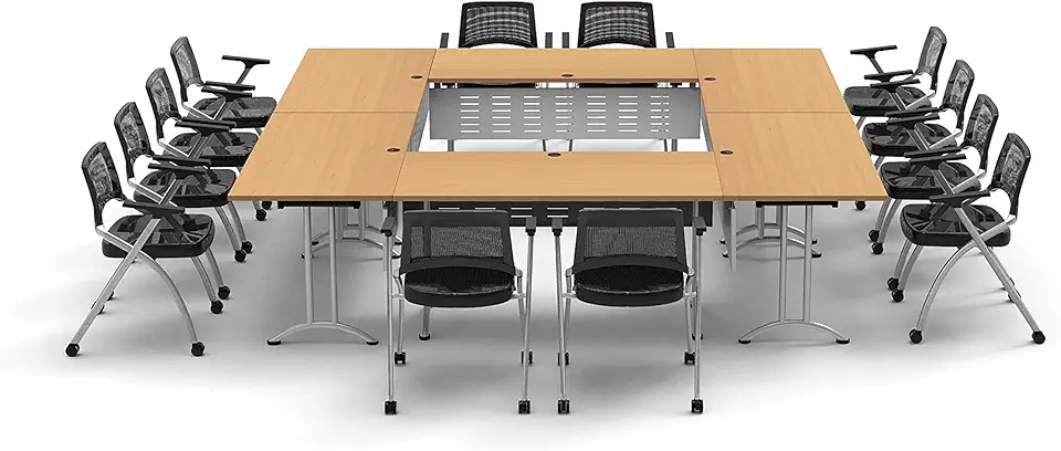 12 Person Tables Training Meeting Seminar Classroom Model 7431 18pc Color Beech Folding Table + Task Chairs + Modesty Panels. Tables Connect Together. Fold + Nest for Compact Storage.