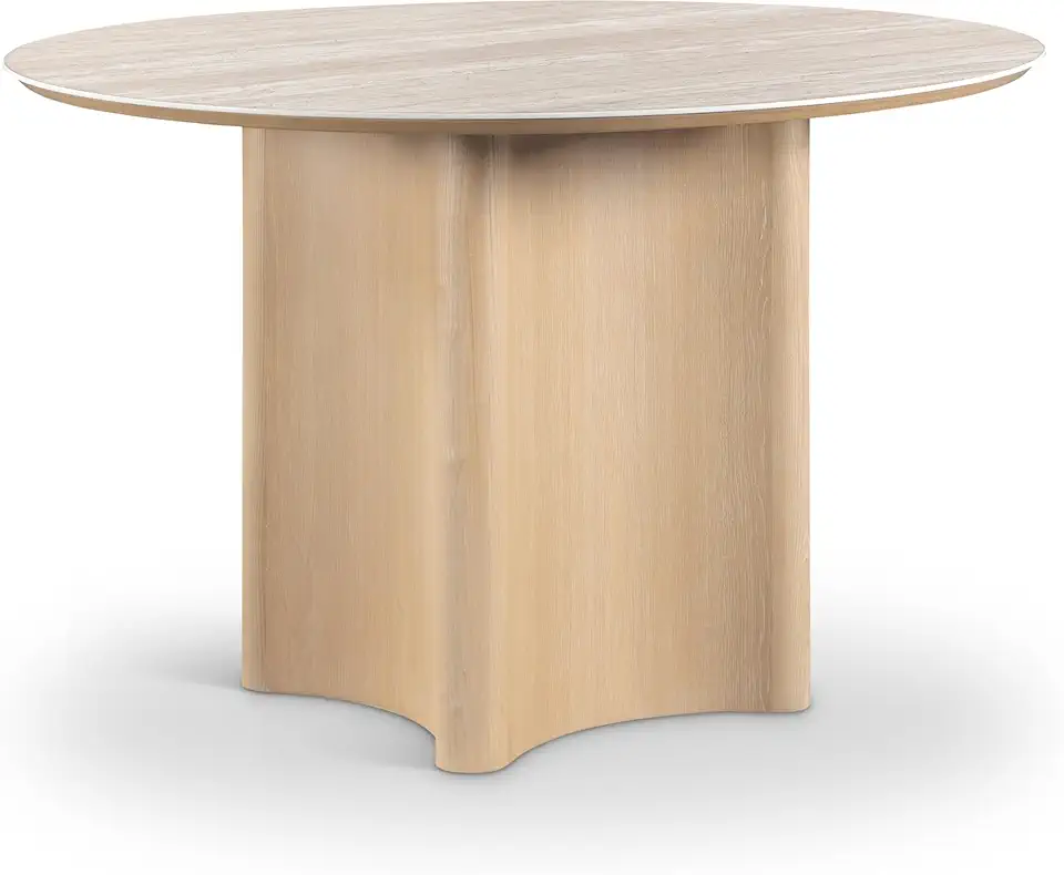 Meridian Furniture 940Natural-T Corvina Collection Art Deco Dining Table with Rich Natural Finish Base, Travertine Sintered Stone Top, Oak Veneer, 46.5