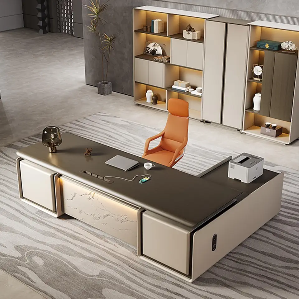 OUDINI Luxury Office Desk Writing Study Desk Computer Desk Modern Writing Study Desk Extra Large Workstation Business Furniture Set, 2.8m