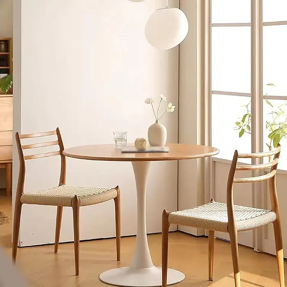 Dining Table, Farmhouse Dining Table, Mesa de Comedor, with Thickened Tabletop and Metal Base, Retro and Simple, Suitable for Kitchen, Living Room, Dining Room(Beige,70 * 75cm)