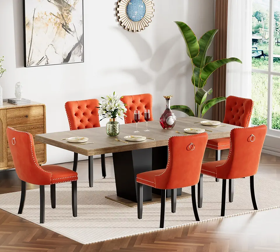 SSLine Modern Extendable Dining Table Set for 6, Brown 63