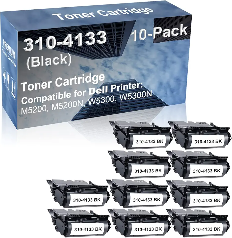 10-Pack Compatible High Capacity 310-4133 J2925 / 310-4134 Toner Cartridge use for Dell M5200, M5200N, W5300, W5300N Printer (Black)