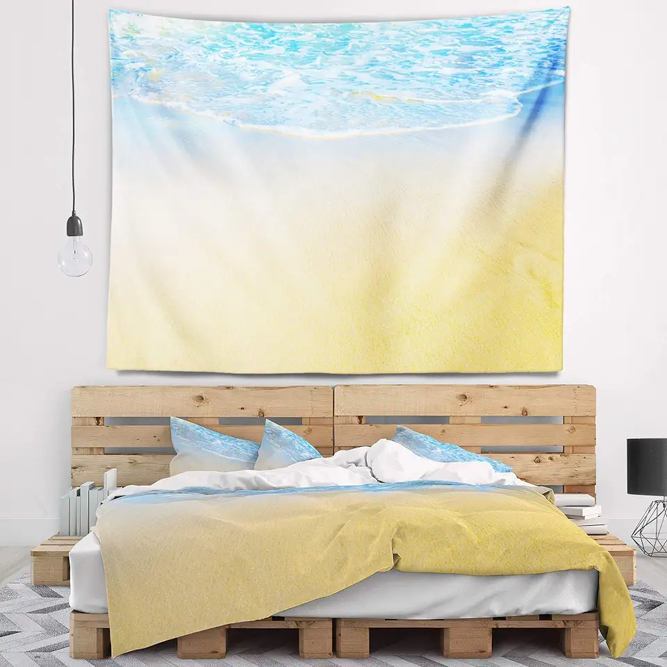 Designart ' Smooth Sea Surf Over Blue Waters' Seashore Tapestry Blanket Décor Wall Art for Home and Office, Created On Lightweight Polyester Fabric Large: 60 in. x 50 in