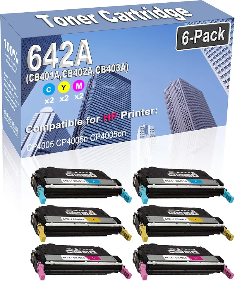 6-Pack (2C/2Y/2M) Compatible High Yield 642A (CB401A CB402A CB403A) Imaging Toner Cartridge Replacement for HP CP4005 CP4005n CP4005dn Printer
