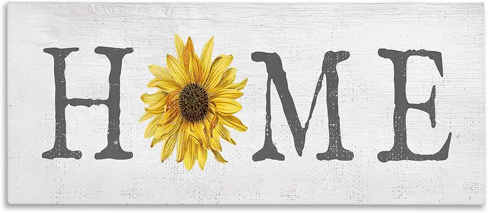 Stupell Industries Rustic Home Text Yellow Sunflower Accent, Design by Daphne Polselli Canvas Wall Art, 20 x 48, Off- White