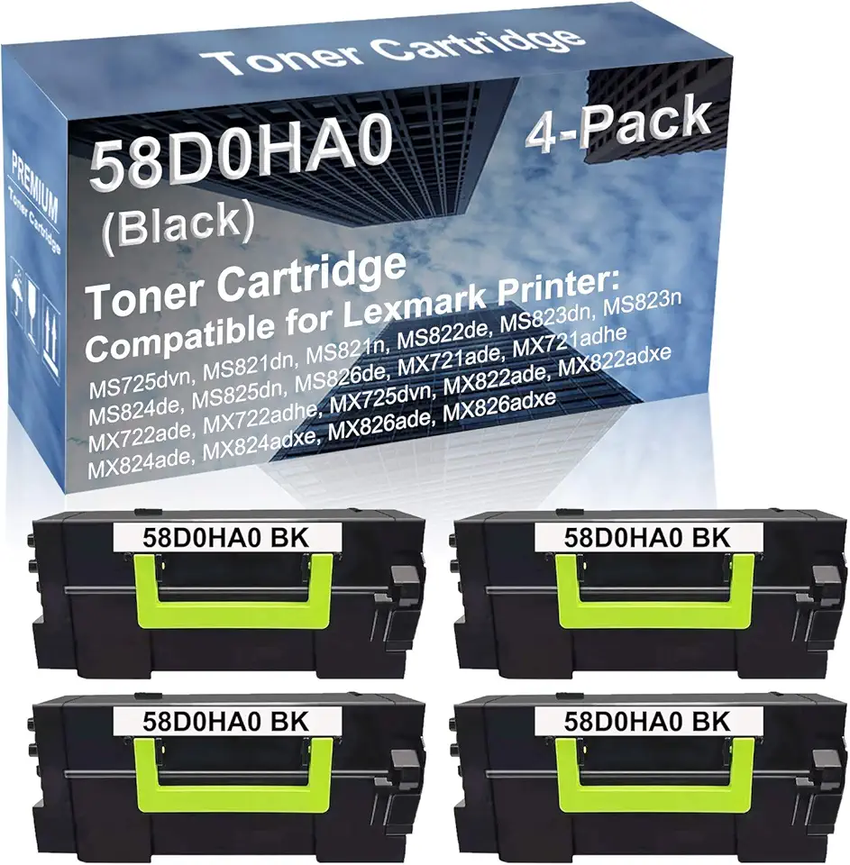 4-Pack Compatible High Yield MX822ade MX822adxe MX824ade MX824adxe MX826ade MX826adxe Laser Printer Toner Cartridge Replacement for 58D0HA0 Printer Cartridge (Black)