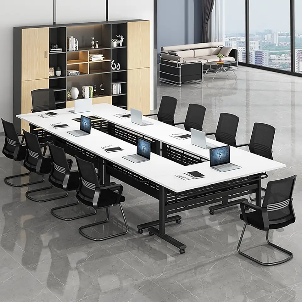 Conference Room Table, 6pcs Conference Table Folding Conference Table, Extra Wide Desk, Flip Top Table, Meeting Room Table for Office Training(White-6pcs,160 * 50cm/63 * 20in)