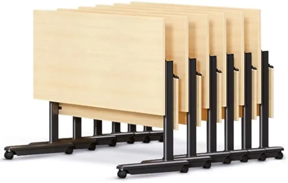 Folding Conference Table with Wheels, Flip Top Mobile Meeting Table, Stackable Training Table, Easy Assembly for Seminar Room