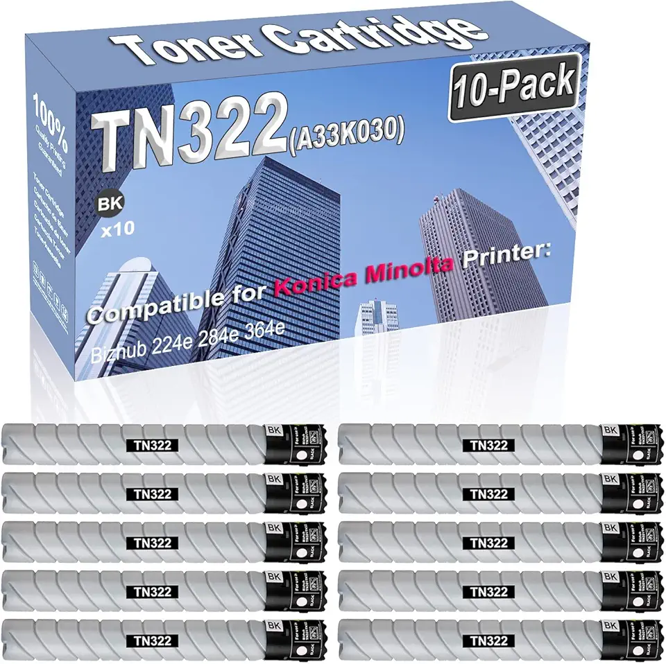 10-Pack Compatible High Capacity TN322 TN-322 (A33K030) Printer Cartridge use for Konica Minolta Bizhub 224e 284e 364e Toner Cartridge (Black)