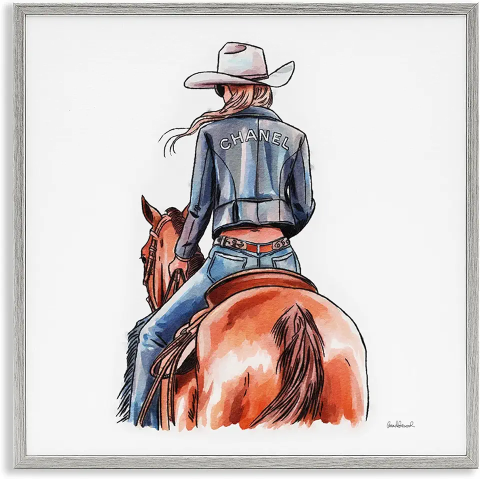 Stupell Industries Minimal Glam Cowgirl Gray Framed Giclee Wall Art Design by Amanda Greenwood, 24 x 24