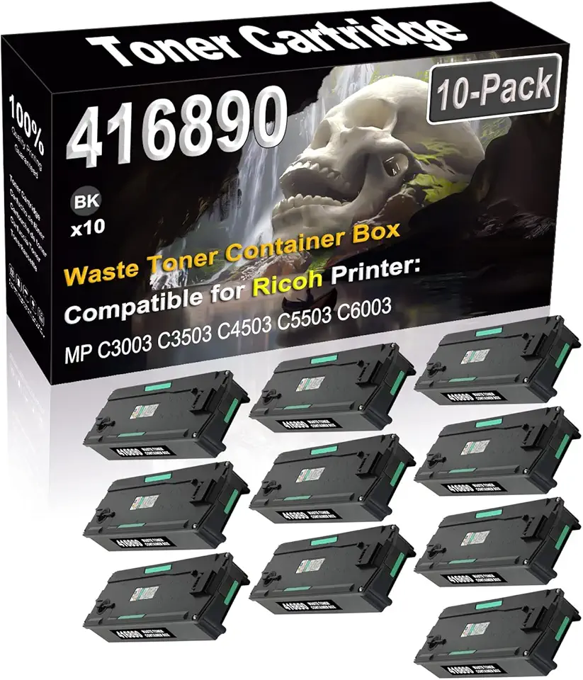 10-Pack Compatible High Capacity 416890 Waste Toner Container Box use for Ricoh MPC2003 MPC2503 MPC3003 MPC3503 MPC4503 MPC5503 MPC6003 Printer (Black)