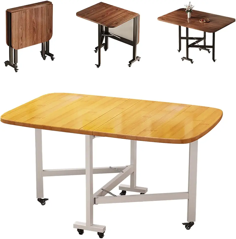 Folding Dining Table Set for 4-6, Extendable Drop Leaf Dining Table, Multifunction Table, Space Saving Foldable Dining Table with 6 Wheel, Kitchen Table for Small Spaces(Natural,100x60x75cm)