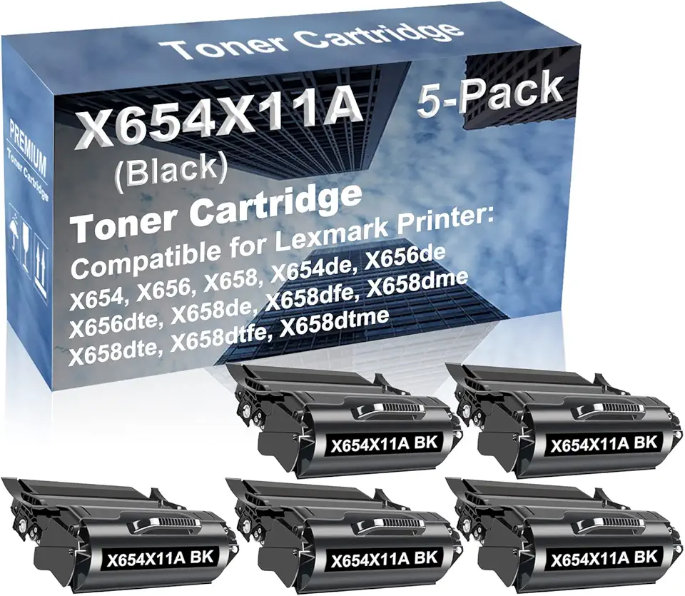 5-Pack Compatible High Capacity X658dme, X658dte, X658dtfe, X658dtme Printer Toner Cartridge Replacement for X654X11A Printer Cartridge (Black)