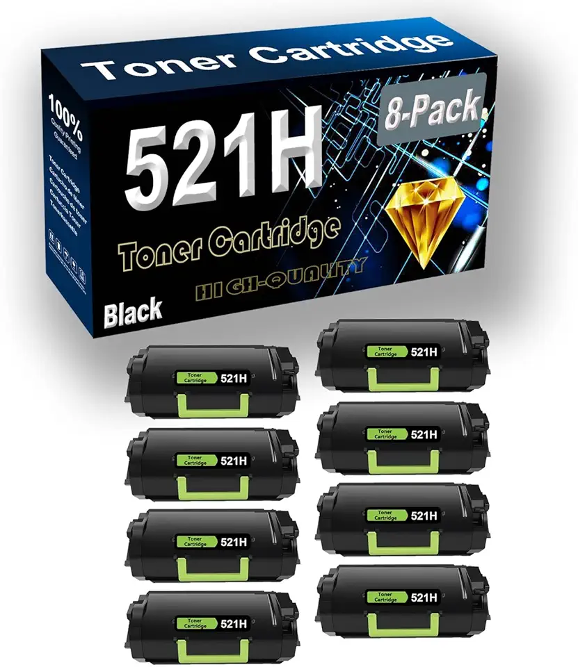 Compatible Printer Toner Cartridge Replacement for 52D1H00 521H 25,000 Pages MS710 MS711 MS810 MS811 MS812 Printer (8-Pack Black)