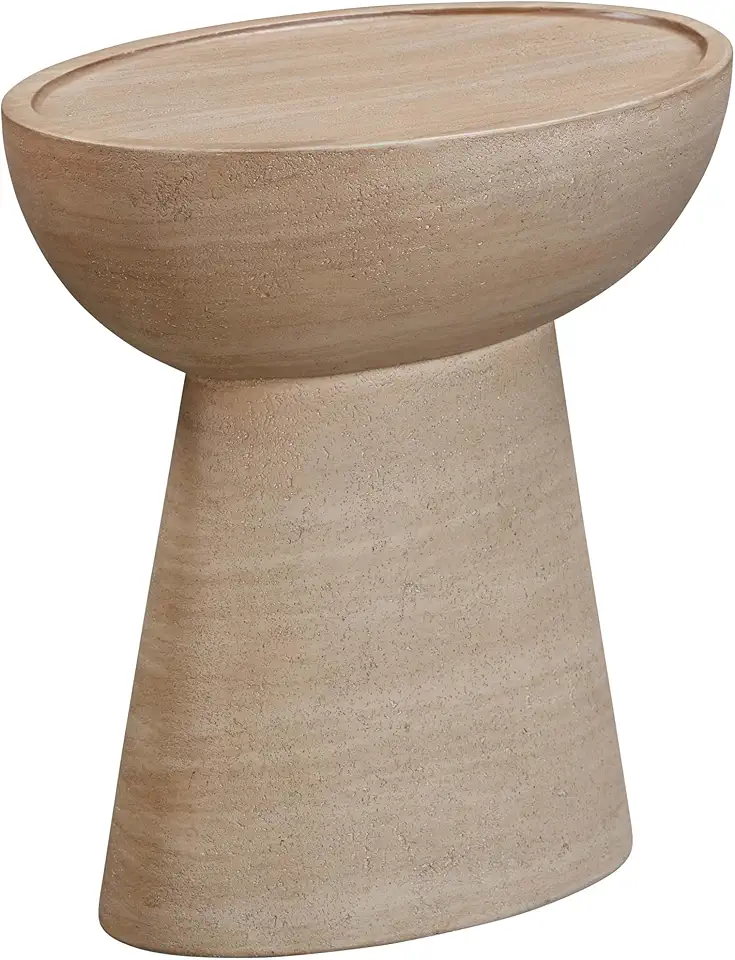 Tov Furniture Eclipse Textured Concrete with Faux Travertine Finish Indoor/Outdoor Side Table