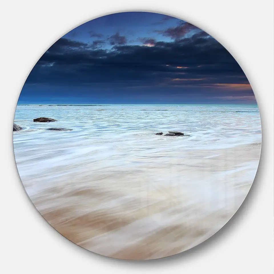 Designart White Waves Over Moeraki Boulders-Seashore Photo Round Wall Art-Disc of 23, 23'' H x 23'' W x 1'' D 1P, Blue