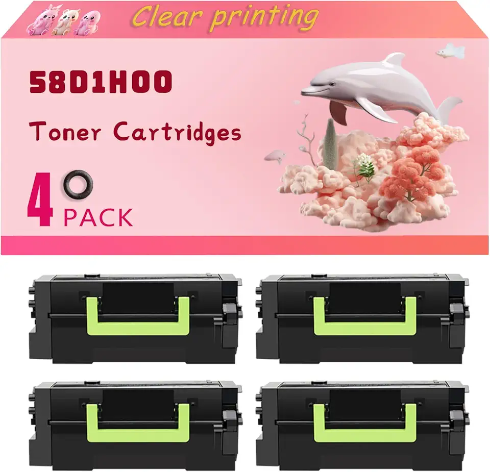58D1H00 Toner Cartridges Compatible for Lexmark MX721ade MX721adhe MX722ade MX722adhe MX822ade MX822adxe MX826ade MX826adxe Printers, High Yield 15000 Pages, Clear Bright Colors (4 Pack Black)