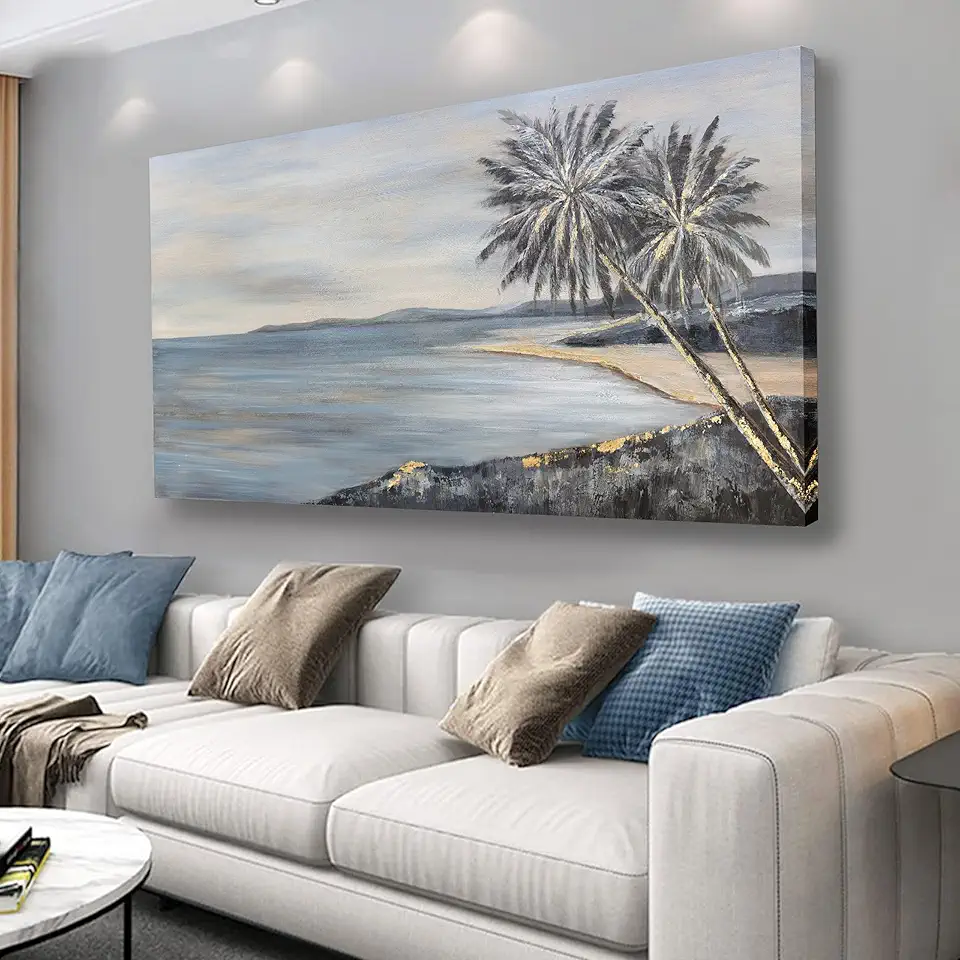 Yuaxker Ocean Canvas Wall Art Black and Gold Blue Aesthetic Canvas Painting Modern Art Wall Decor for Living Room Bedroom Dining Room Office Home Decor Artwork 24x48 inch