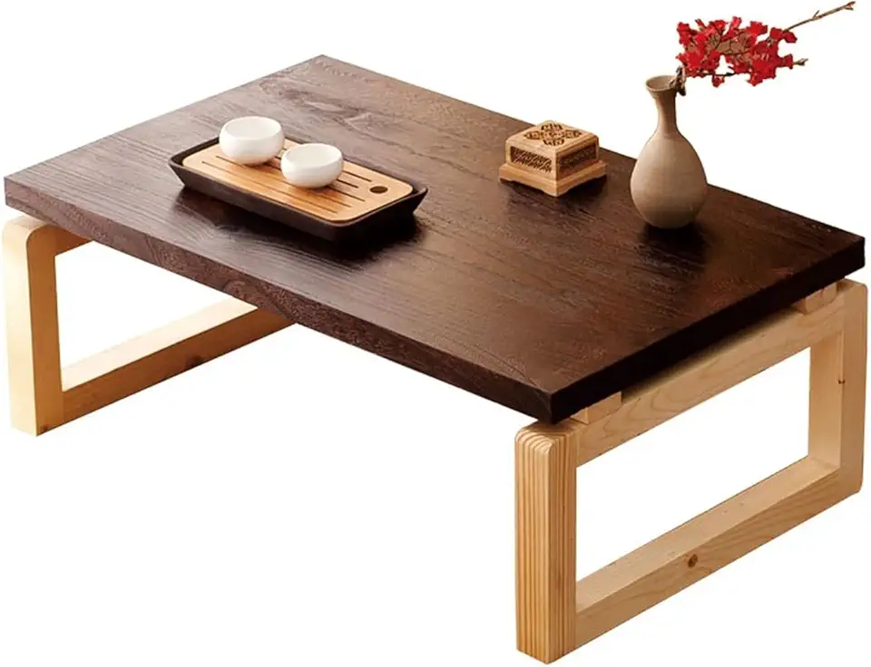 Wood Floor Table for Sitting On The Floor Folding Low Coffee Dining Desk Foldable Meditation Bed Tray for Living Room Bedroom Office(Brown,80 * 50 * 30cm)