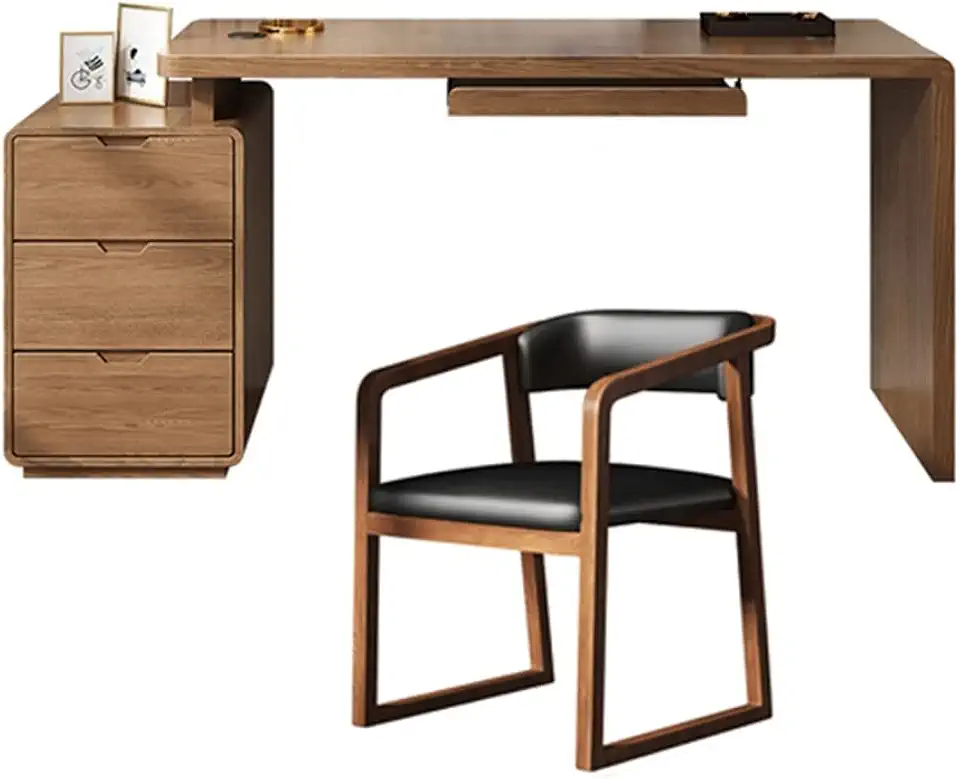 Retractable Solid Wood Computer Desk Desk, Corner Table with Drawers and Keyboard Rest, Easy to Install (Walnut Color 120x50x75cm)