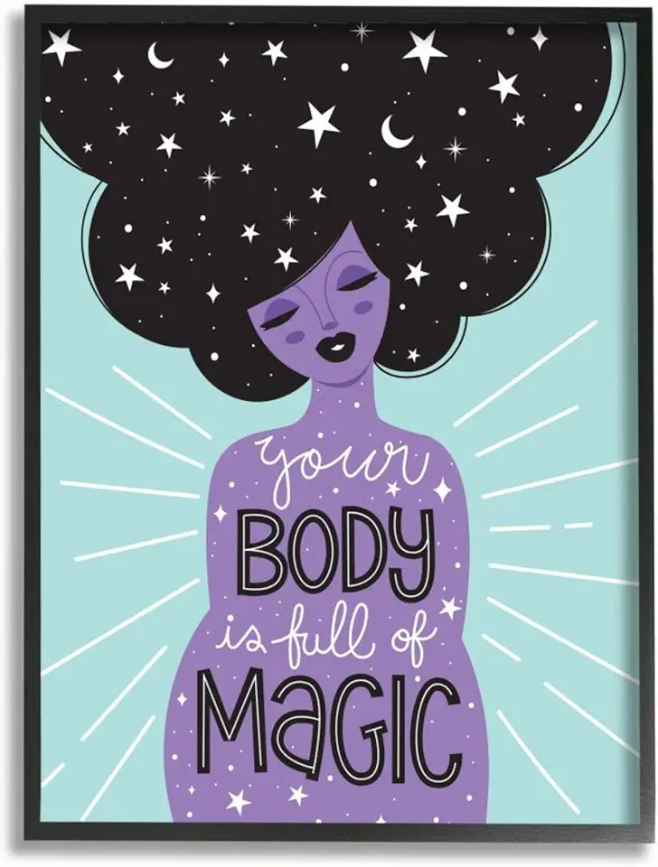 Stupell Industries Body Full of Magic Quote Female Astrological Hair Ilis Avilés Black Framed Wall Art, 24 x 30