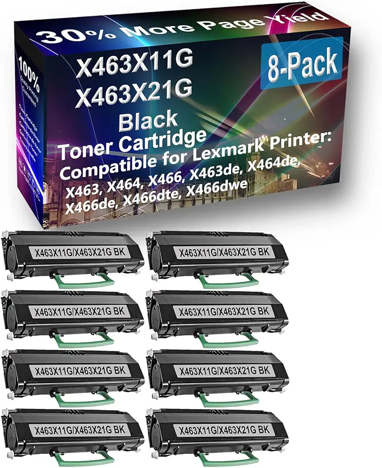 8-Pack Compatible High Capacity X466de, X466dte, X466dwe Printer Toner Cartridge Replacement for Lexmark X463X11G Printer Cartridge (Black)