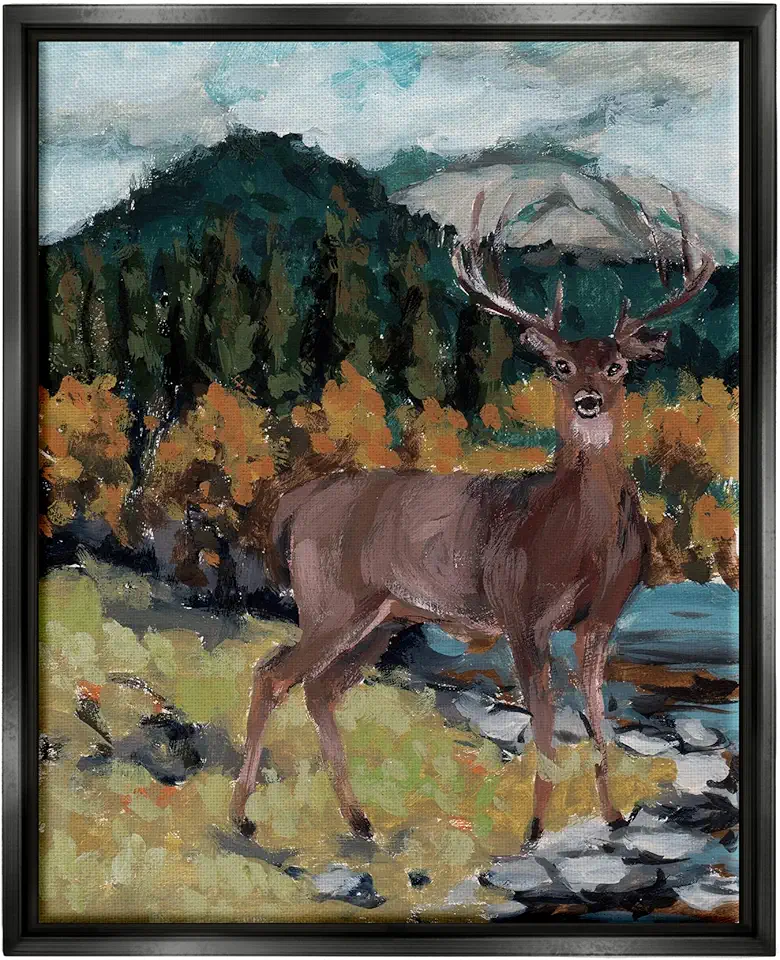 Stupell Industries Deer Wildlife River Landscape Framed Floater Canvas Wall Art, Design by Melissa Wang