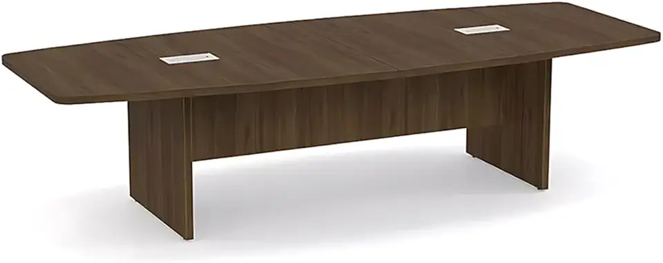 Executive 10 FT Boat Shaped Conference Table Panel Legs Grommets Racetrack Meeting Boardroom Room Office Desk with 2 Black Power Data Modules Furniture Modern Wood Laminate Walnut Finish New