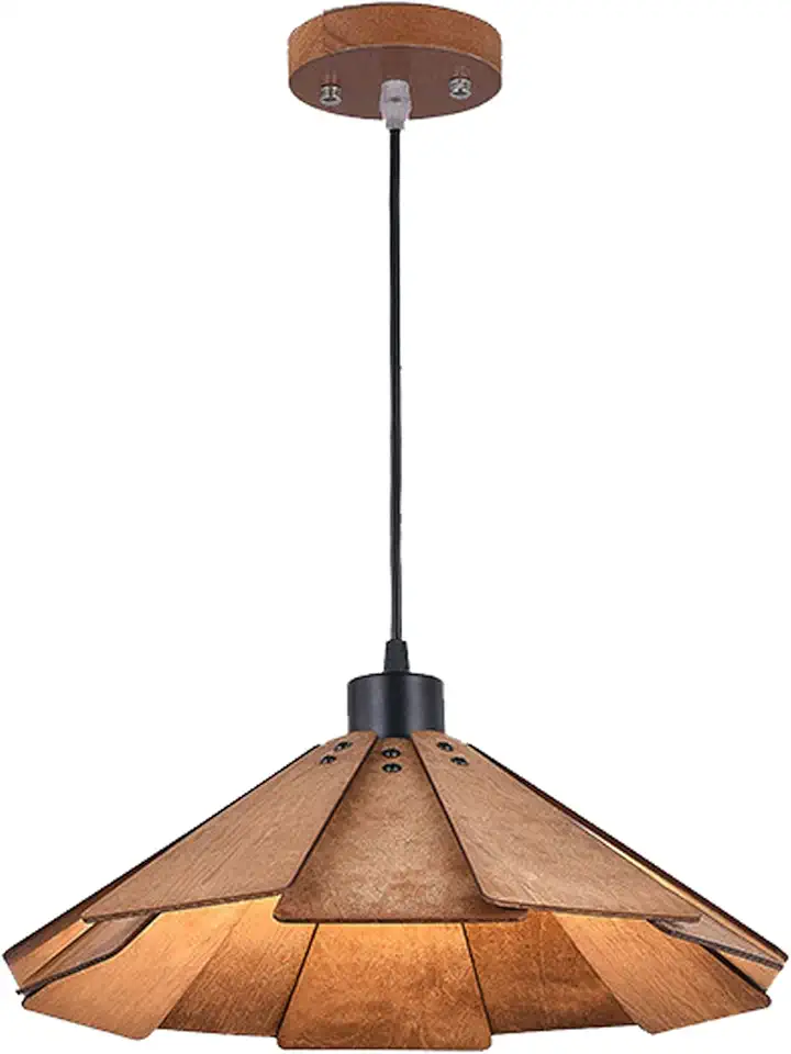 Straw Hat-Shaped Solid Wood Pendant Light Multi-Style Shade Dining Table Hanging Lamp Japanese Vintage Bedroom Chandelier Single-Head Tea Room Lighting Fixture