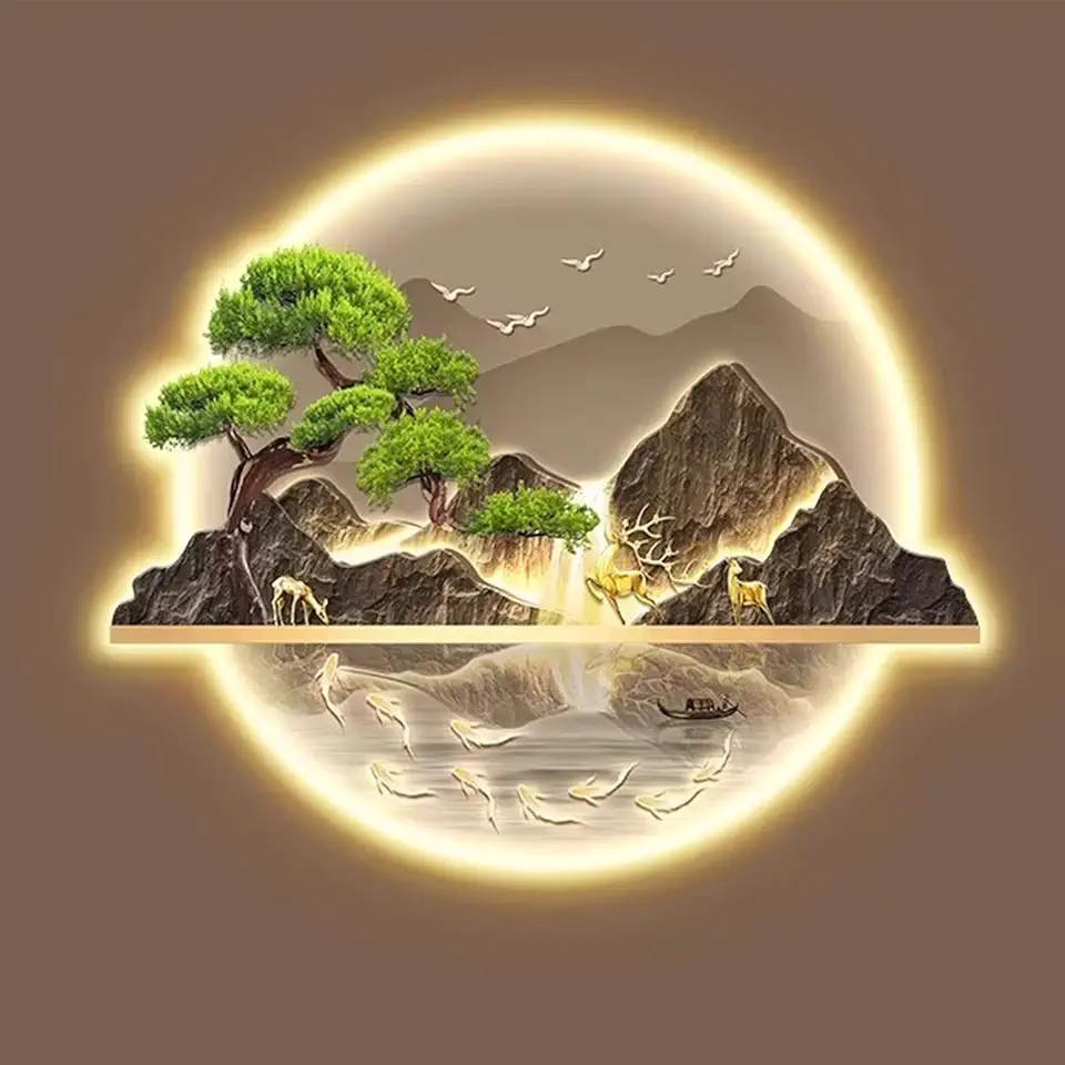 Wall sconces for Bedroom Hanging Wall Art Wall Sculptures Painting Oriental Decor Lamp Chinese Traditional Wall Hanging Paintings for Home Entrance Hallway Bedroom(L47 x H39in O) (B L39 x H31in)