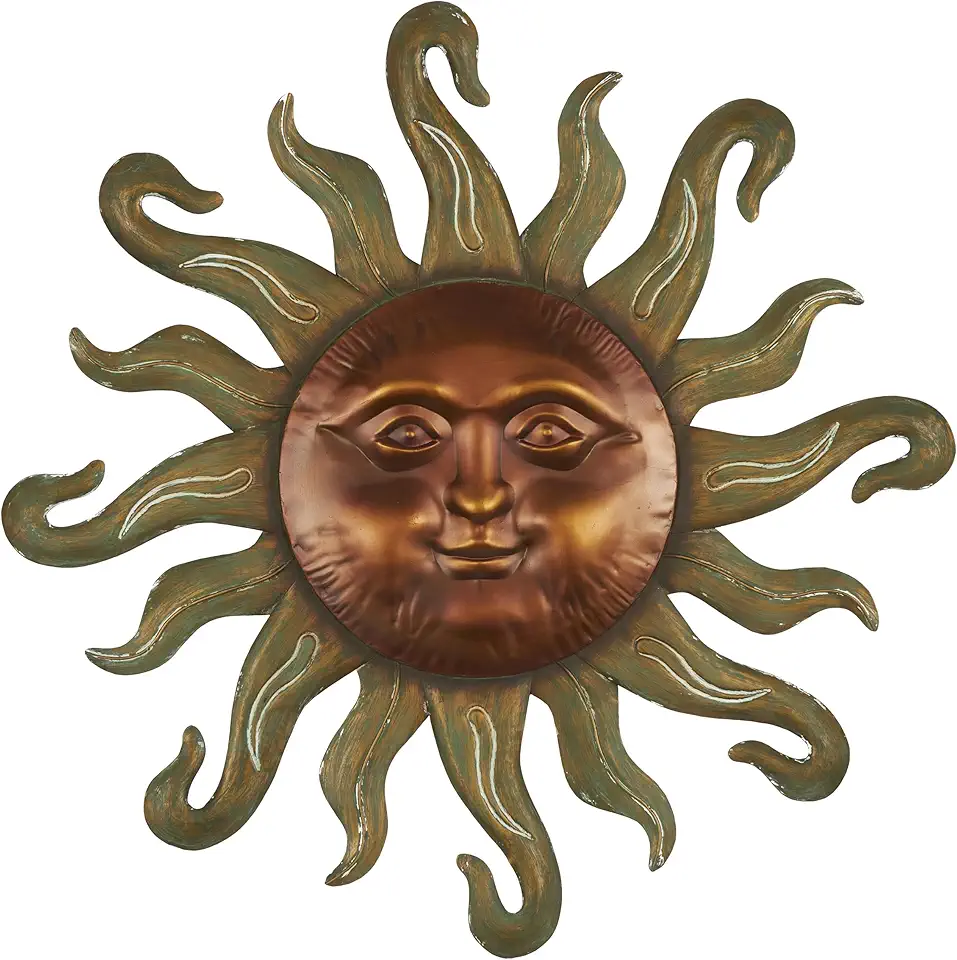 Deco 79 Metal Sun Home Wall Decor Wall Sculpture with Smiling Face and Curved Rays, Wall Art 31