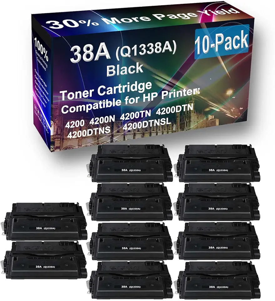 10-Pack Compatible High Yield 4200DTNS Printer Cartridge Replacement for 38A (Q1338A) Toner Cartridge (Black)