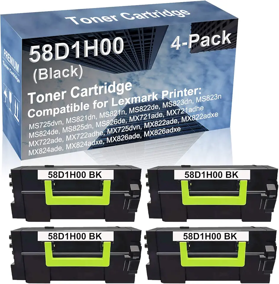 4-Pack Compatible High Yield MX822ade MX822adxe MX824ade MX824adxe MX826ade MX826adxe Laser Printer Toner Cartridge Replacement for 58D1H00 Printer Cartridge (Black)