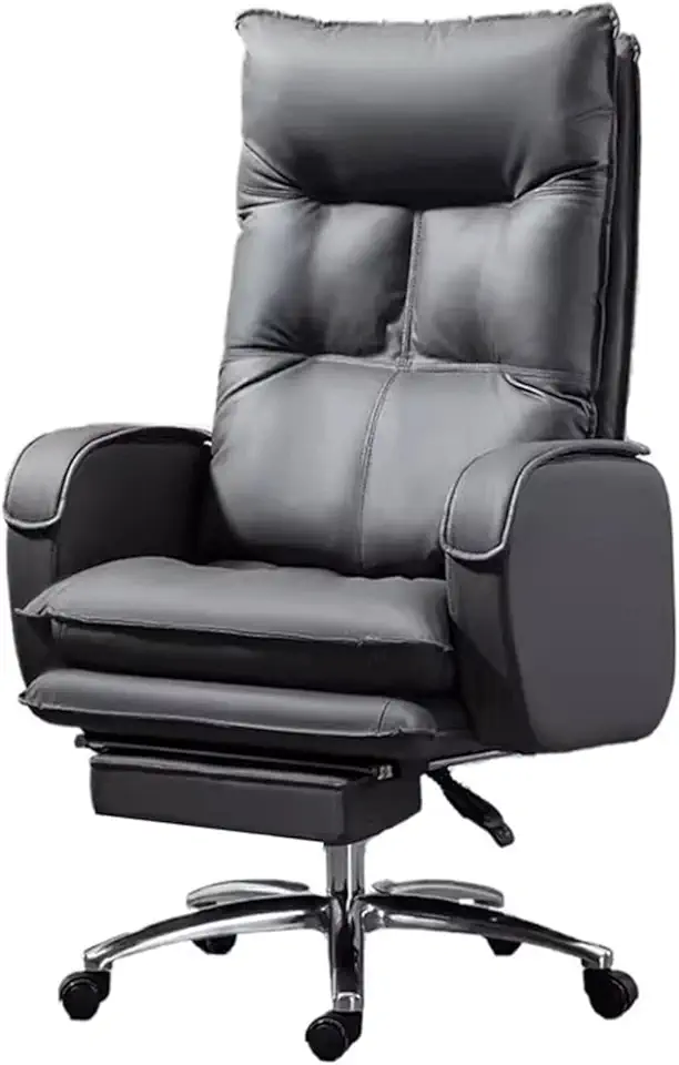 Ergonomic Office Chair Comfortable Sedentary Office Chair Household Reclining Computer Chair Lazy Sofa Chair Microfiber PU Leather Swivel Chair Desk Chair (Gris One Size)