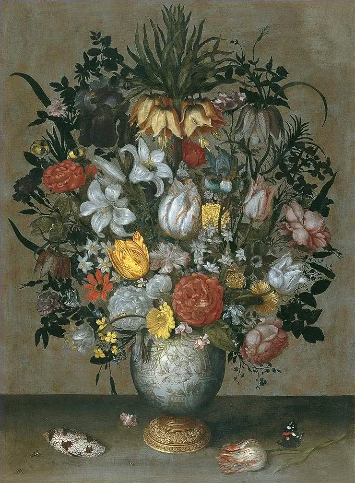 Toperfect 21 Paintings Bosschaert Ambrosius chinese vase with flowers shells and insects Oil Art on Canvas - Famous Artworks -Size04, $50-$2000 Hand Painted by Art Academies' Teachers