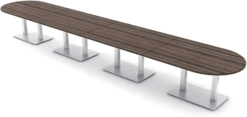 SKUTCHI DESIGNS INC. 20 Person Large Conference Table with Metal Bases | Modular Racetrack Shaped Boardroom Table| Harmony Series | 20' | Natural Eucalyptus