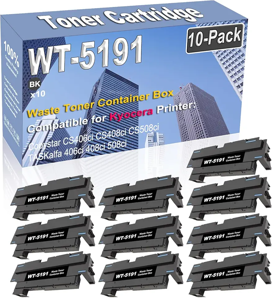 10-Pack Compatible High Capacity WT-5191 WT5191 1902R60UN2 Waste Toner Container Box use for Kyocera Copystar CS406ci CS408ci CS508ci TASKalfa 406ci 408ci 508ci Toner Cartridge (Black)