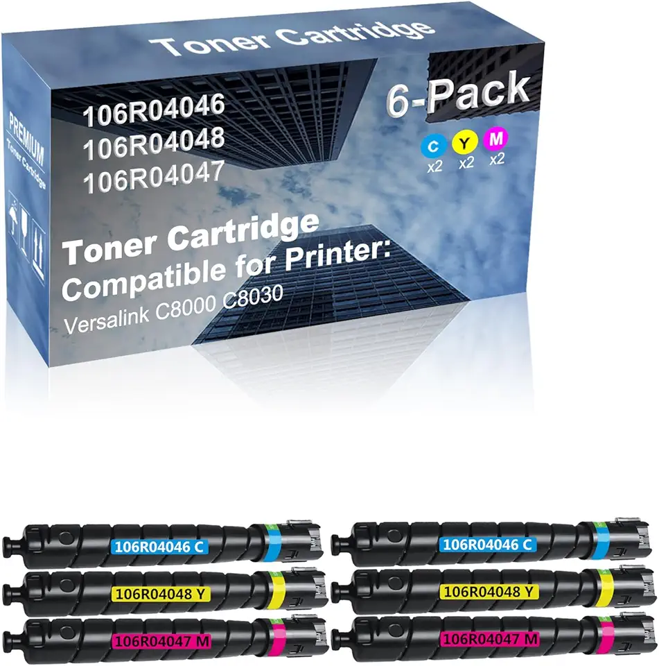 6-Pack (2C+2Y+2M) Compatible High Capacity 106R04046+ 106R04048+ 106R04047 Toner Cartridge Used for Versalink C8000 C8030 Printer