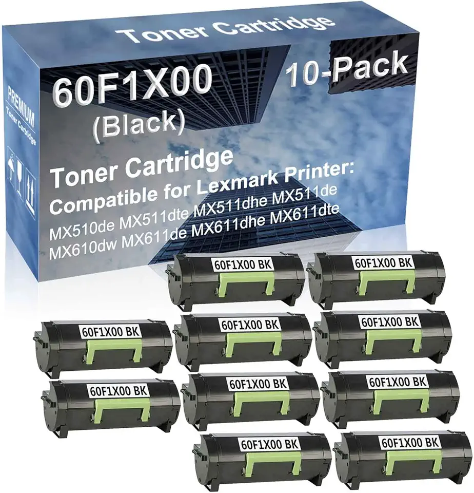 10-Pack Compatible High Yield MX611dhe MX611dte Printer Cartridge Replacement for 60F1X00 Toner Cartridge (Black)