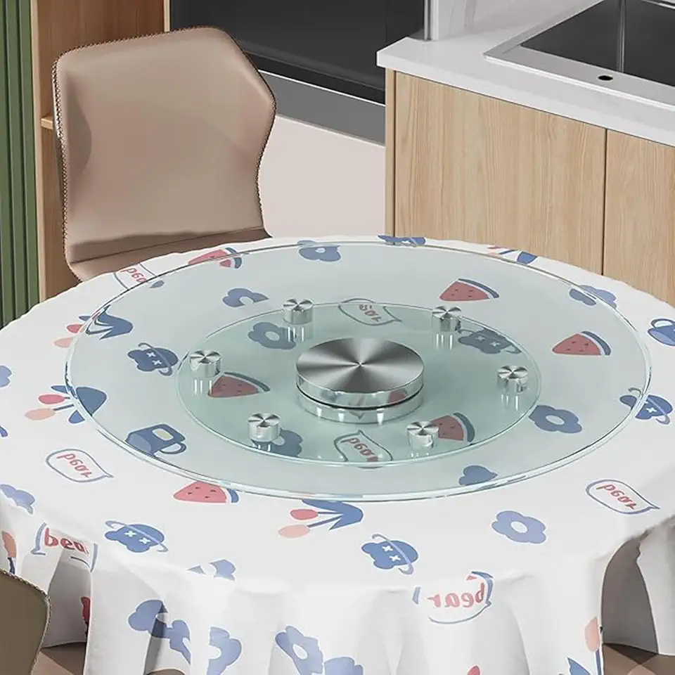 Tempered Glass Turntable, Large Round Lazy Susan with Swivel Assist System, Clear Rotating Tray for Family Party Dining Table, Serving Plate Easy Sharing(Size:60cm/24in)