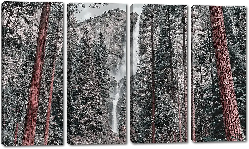 80 x 50 TOTAL - Yosemite falls Canvas Print Wall Art faded 4 Panel Split Waterfall Yosemite National Park