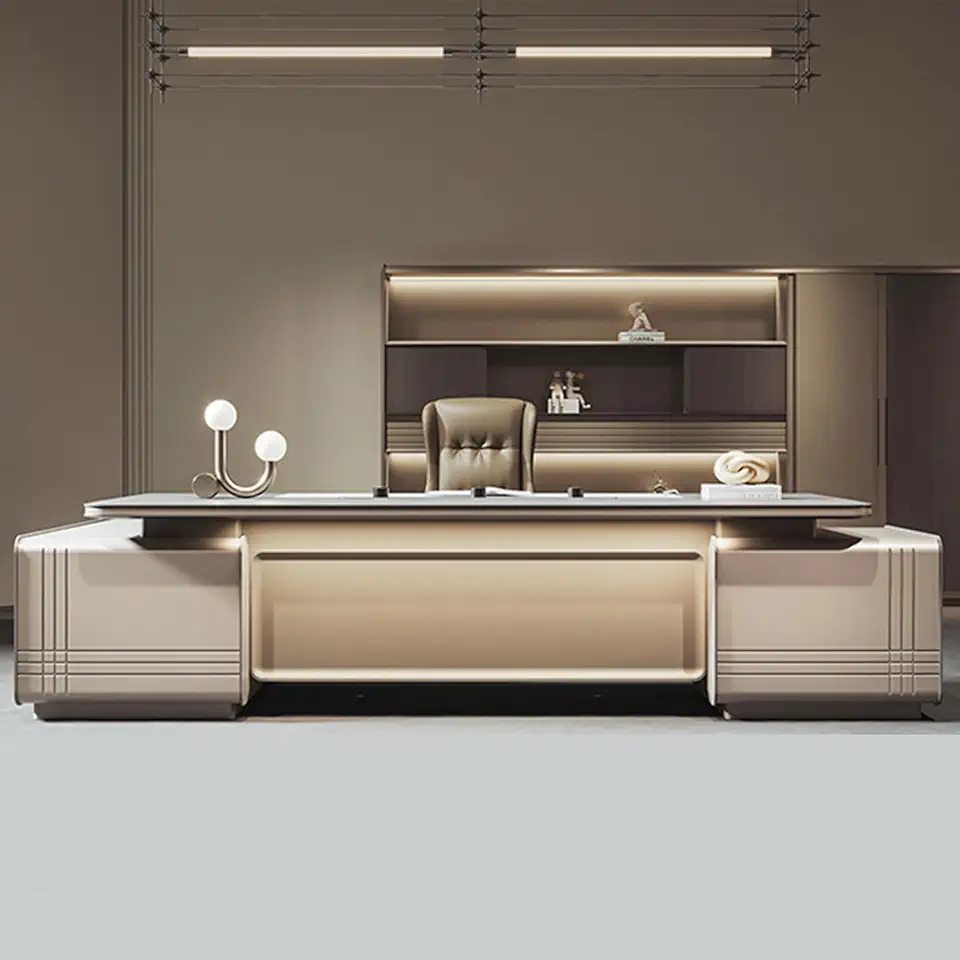 YZABEL L Shaped Computer Desk with LED Light Strip and Lateral Cabinet, 94 inch Executive Office Desk with File Drawers and Cable Management, Writing Study Table Business Furniture Set Workstation