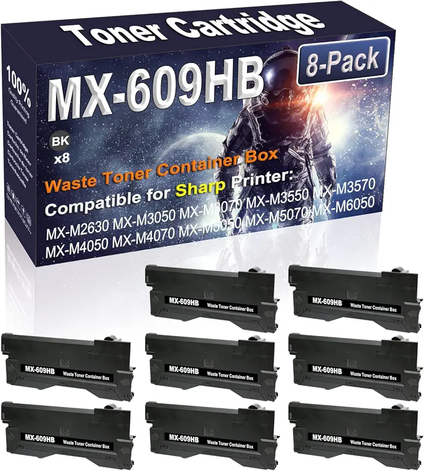 8-Pack Compatible High Capacity MX-M2630 MX-M3050 MX-M3070 MX-M3550 MX-M3570 MX-M4050 MX-M4070 MX-M5050 Waste Toner Container Box Replacement for Sharp MX-609HB MX609HB Printer Cartridge (Black)