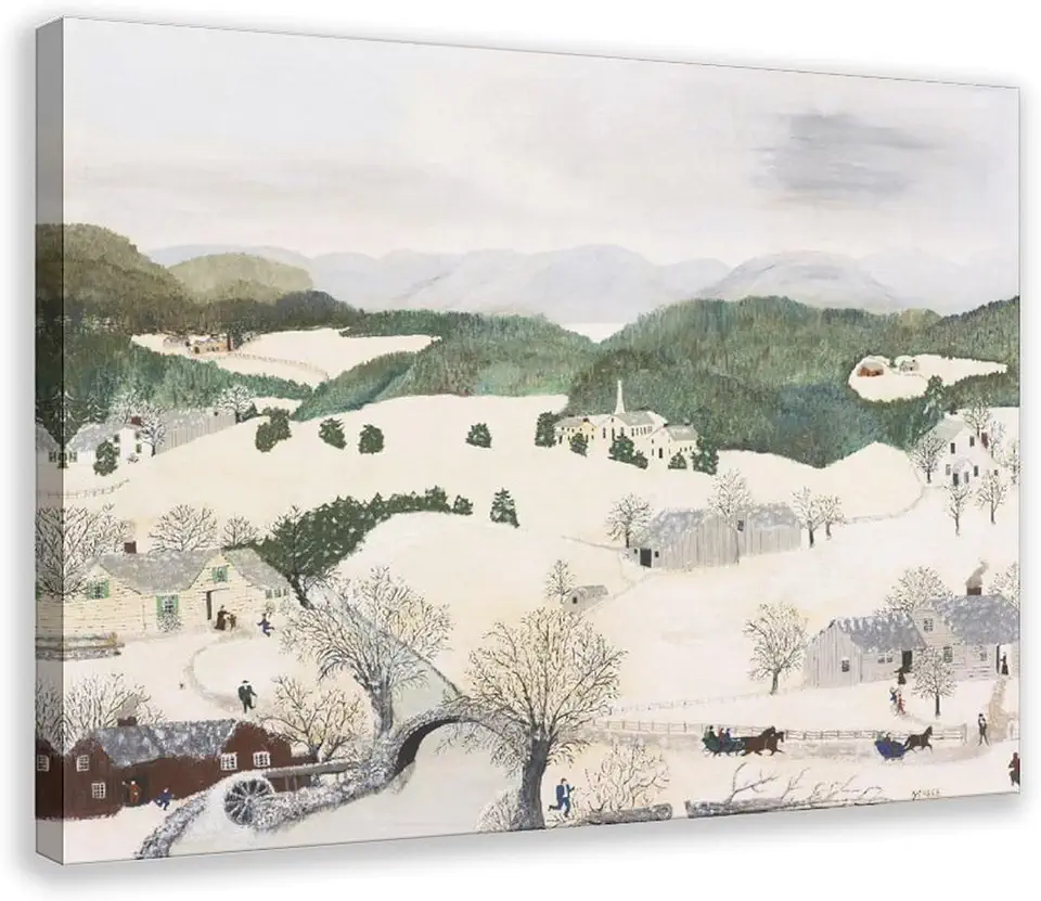 Winter (Over The River to Grandma's House) by Grandma Moses Landscape Christmas Gift Canvas Art Poster And Wall Art Picture Print Modern Family Bedroom Decor Posters 20x30inch(50x75cm)