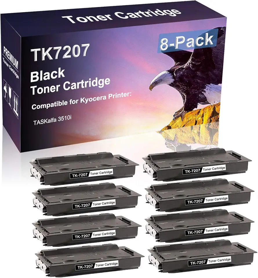8-Pack Compatible High Yield TASKalfa 3510i Printer Cartridge Replacement for Kyocera TK7207 | TK-7207 Toner Cartridge (Black)