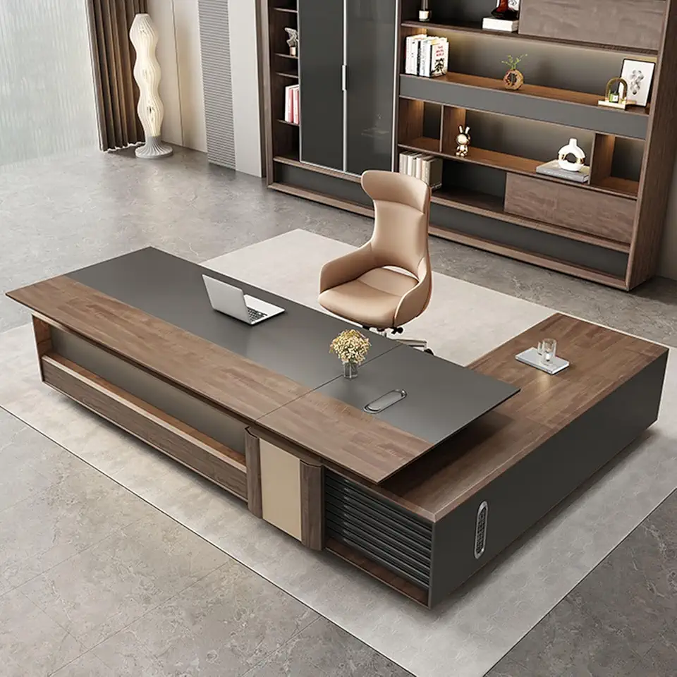 OUDINI Wooden Office Desk Writing Study Desk Computer Desk Extra Large Workstation Business Furniture Set for Home Office, 2.4m