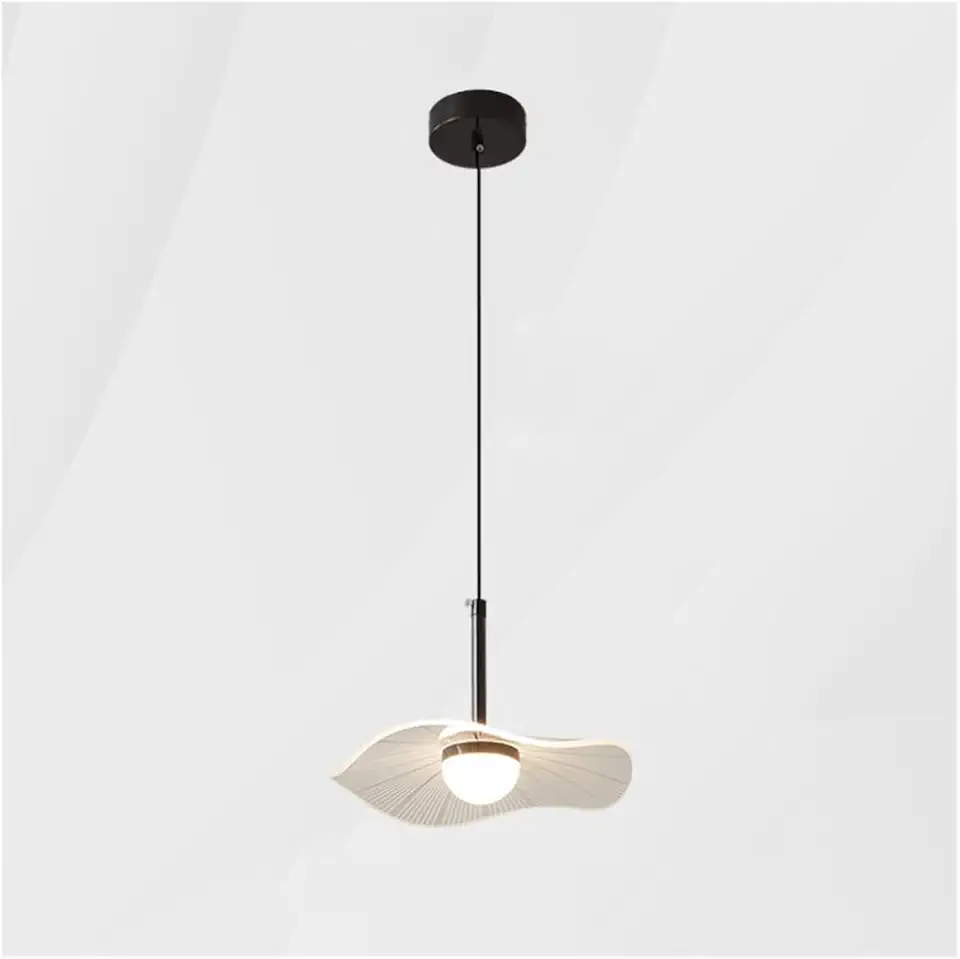 Modern Chandelier Dining Room Pendant Lamp, Simple Lotus Leaf Bedroom Bedside Small Straw Hat Single-Head Table, for Home