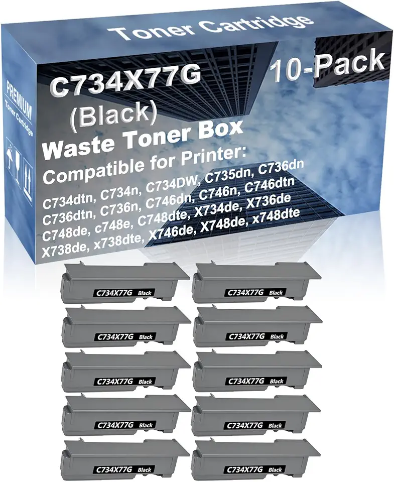 10-Pack Compatible High Yield X734de, X736de, X738de, x738dte, X746de, X748de, x748dte Printer Waste Toner Container Box Replacement for Lexmark C734X77G Toner Cartridge (Black)