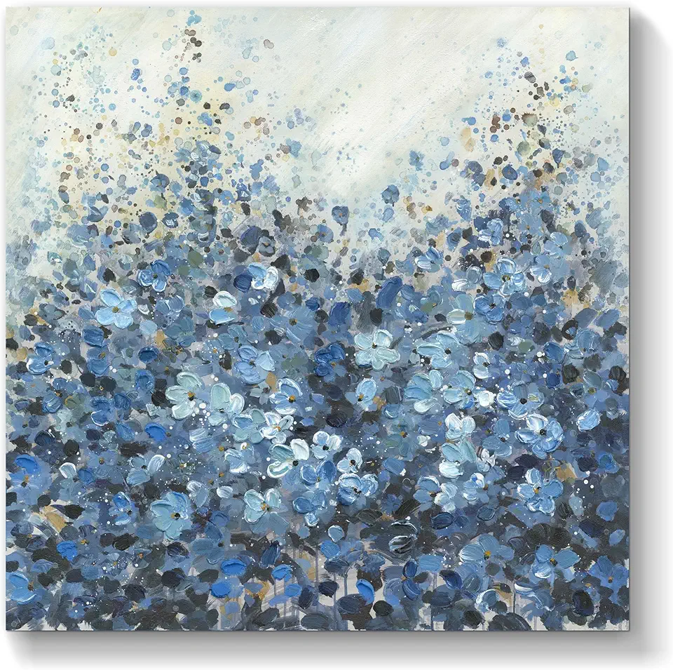 TAR TAR STUDIO Large Abstract Blue Flower Canvas Wall Art - Unframed Painting, Modern Floral Print, Wall Decor for Living Room Bedroom Office, Botanical Artwork 24x24 Inch​